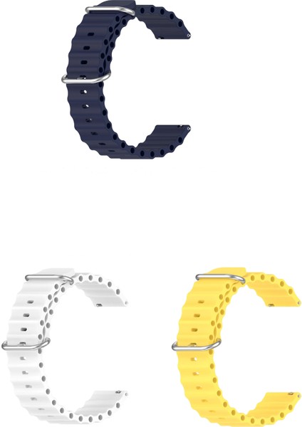 Amazfit Balance Uyumlu 22MM Ocean Silikon Kordon 3'lü Set Lacivert, Sarı, Beyaz