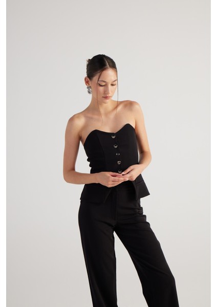 Düğme Detaylı Straplez nia bluz Siyah modelleri