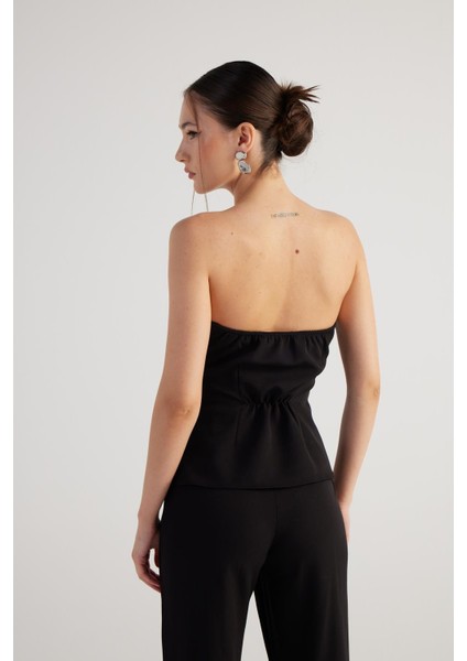 Düğme Detaylı Straplez nia bluz Siyah indirimleri