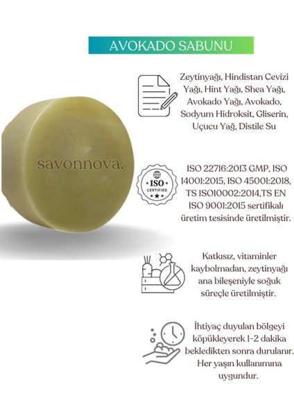 Doğal Avokado Sabunu, Cilt Için Etkili Bakım Sabunu 100 Gr fiyatları
