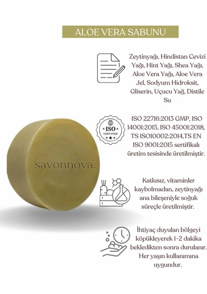 Nemlendirici Ve Besleyici Doğal Aloe Vera Sabunu Ciltler Için Katkısız Sabun 100 Gr fiyatları