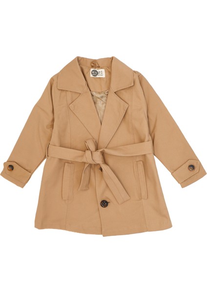 Kız Çocuk Bağlama Detaylı ve Düğmeli Trençkot_RG1502