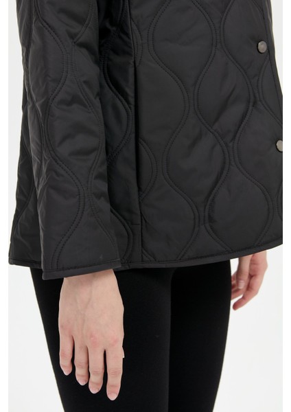 Kadın Önü Çıtçıtlı Soğan Desenli Kısa Kapitone Ceket Siyah fırsatları