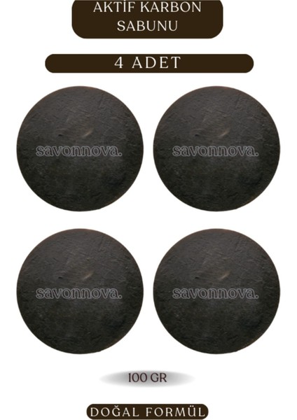 Doğal Aktif Karbon Sabunu, Katkısız Sabun 4x100 Gr