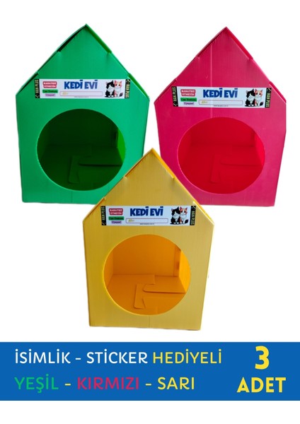 Han Plus Plastik Kedi Evi Su Geçirmez Mavi 3'lü - İsimlik Sticker Hediyeli