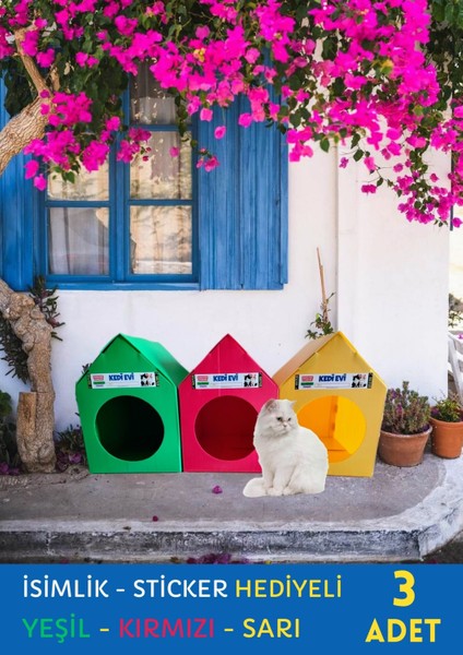 Han Plus Plastik Kedi Evi Su Geçirmez Mavi 3'lü - İsimlik Sticker Hediyeli