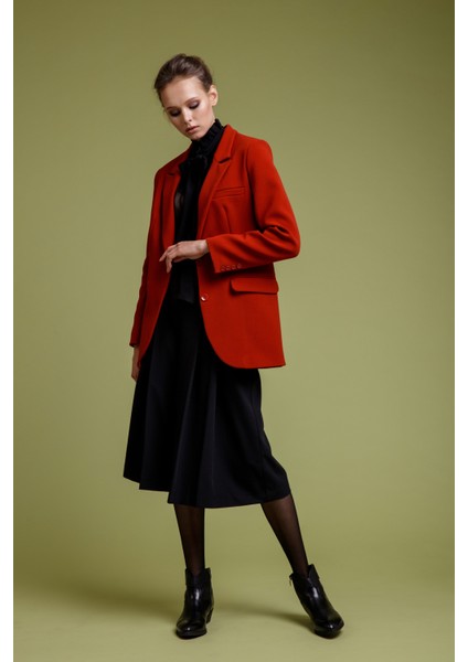 Kırmızı Çift Düğme Kapama Cep Detaylı Blazer Dokuma Ceket modelleri