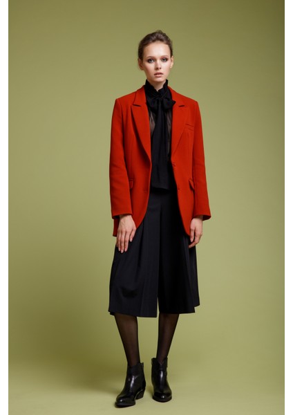 Kırmızı Çift Düğme Kapama Cep Detaylı Blazer Dokuma Ceket fırsatları