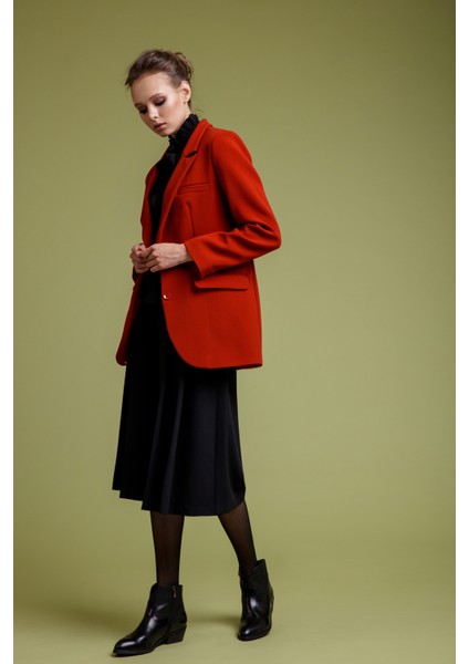 Kırmızı Çift Düğme Kapama Cep Detaylı Blazer Dokuma Ceket indirimleri