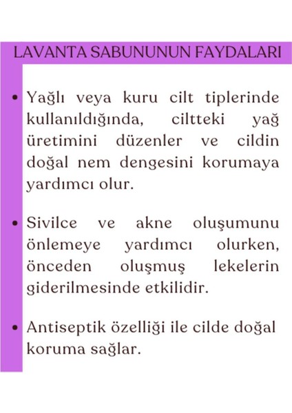 Doğal Lavanta Sabunu, Kepeklenmeye Etkili, Kalıcı Yumuşaklık, Aromaterapi Etki Için Sabun 100 Gr modelleri