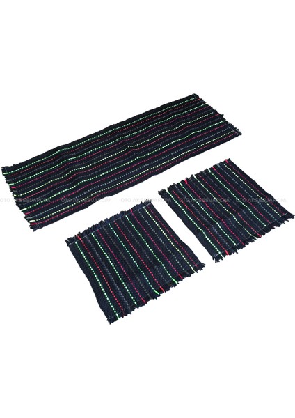 Kilim Oto Koltuk Kılıfı Serme Minder Seti 3'Lü Lacivert Yeşil Kırmızı