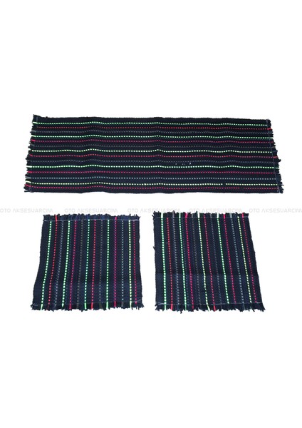 Kilim Oto Koltuk Kılıfı Serme Minder Seti 3'Lü Lacivert Yeşil Kırmızı