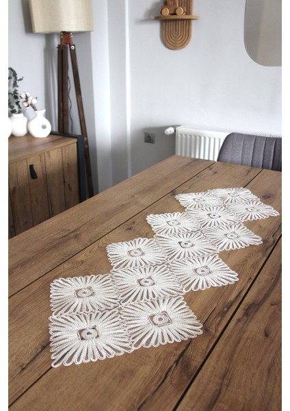 Dantel Örme Detay Masa Runner Fiskos Örtüsü 100X35 cm 1001-ÜCGEN