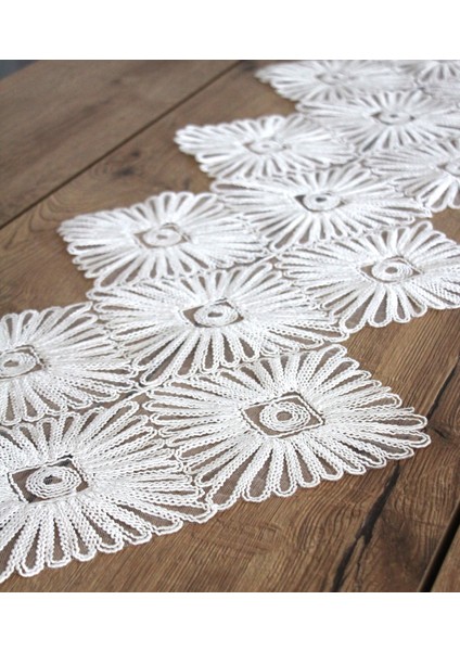 Dantel Örme Detay Masa Runner Fiskos Örtüsü 100X35 cm 1001-ÜCGEN modelleri