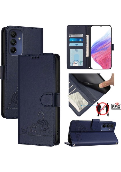 Samsung Galaxy A16 5g Için Kedi Sıçan Kabartmalı Rfıd Pu Kılıf (Yurt Dışından)