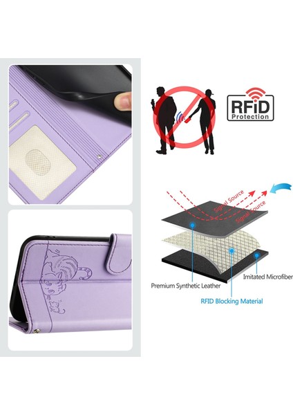 Samsung Galaxy A16 5g Için Kedi Sıçan Kabartmalı Rfıd Pu Kılıf (Yurt Dışından) modelleri