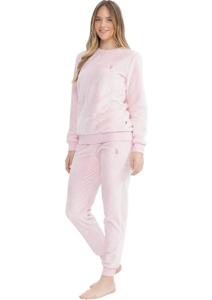 U.s Polo Assn. 17080 Kadın Uzun Kollu Welsoft Paçası Lastikli Pijama Takım-Pembe fiyatları