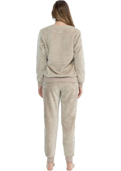 U.s Polo Assn. 17080 Kadın Uzun Kollu Welsoft Paçası Lastikli Pijama Takım-Bej fiyatları