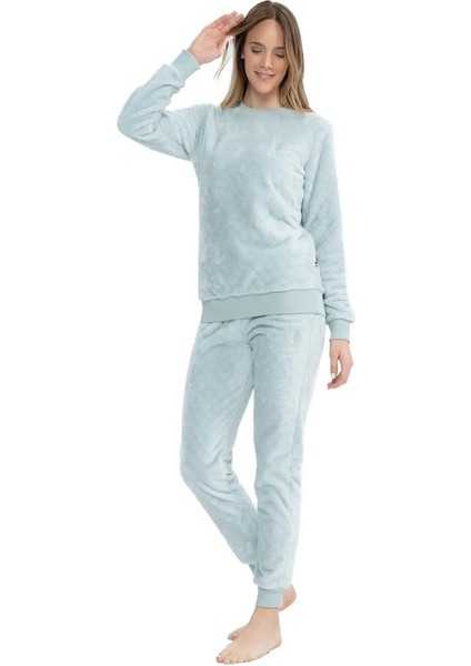 U.s Polo Assn. 17080 Kadın Uzun Kollu Welsoft Paçası Lastikli Pijama Takım-Açıkmavi