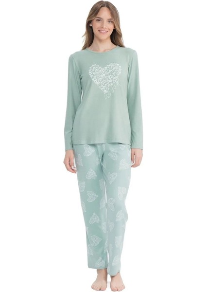 U.s Polo Assn. 17108 Kadın Uzun Kollu Yuvarlak Yaka Pijama Takımı-Mint