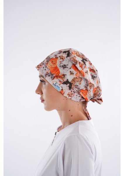 Kahve Kediler Desenli Tesettür Veteriner Doktor Hemşire Hastane Aşçı Cerrahi Bone fiyatları