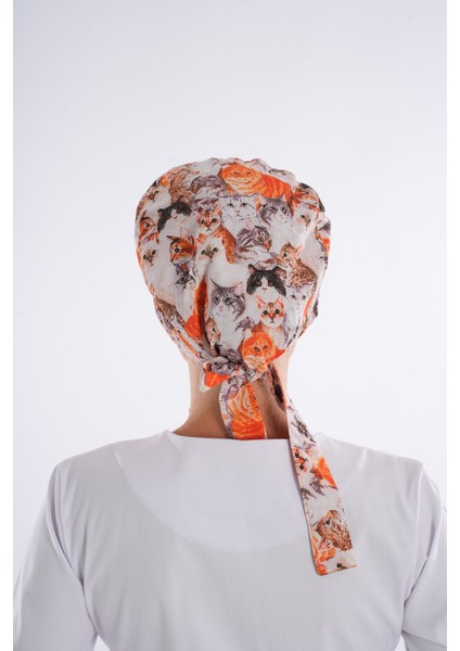 Kahve Kediler Desenli Tesettür Veteriner Doktor Hemşire Hastane Aşçı Cerrahi Bone modelleri