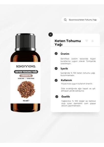 Doğal Keten Tohumu Yağı Saf 10 Ml