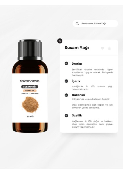 Doğal Susam Yağı Saf 20 Ml
