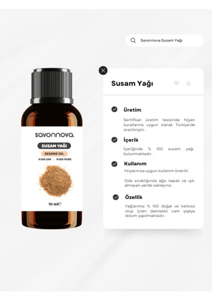 Doğal Susam Yağı Saf 10 Ml