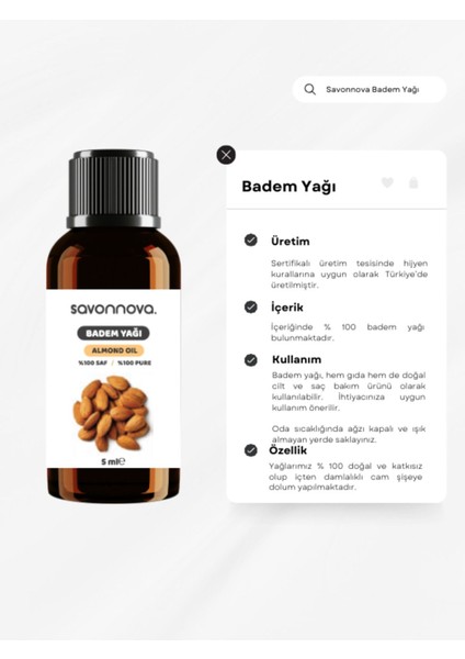 Doğal Tatlı Badem Yağı Saf 5 Ml