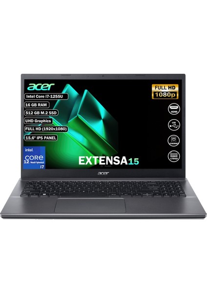 Extensa 215-55 I7-1255U 16 GB 512 GB SSD 15.6" Full Hd IPS Freedos NX.EGYEY.004