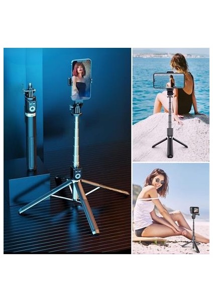 Fotoğraf Makinası ve Telefon Takılabilen 2si 1 Arada 2.2m Uzayan Selfie Çubuğu Kumandalı Tripod