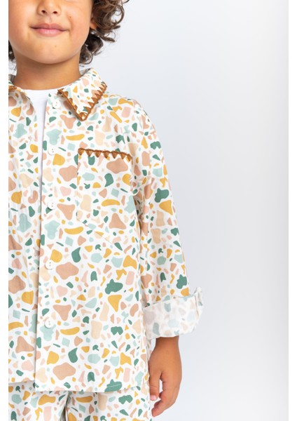 Unisex Yaka ve Cep Nakışlı Poplin Takım Ekru fiyatları