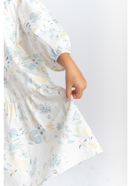 Bebe Yaka Nakışlı Önden Düğmeli Poplin Kız Çocuk Elbise Ekru modelleri