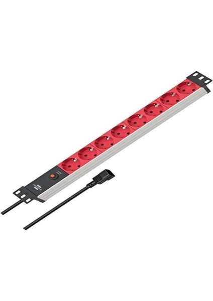Alu-Line Serisi 19" Server Kasası Uyumlu Uzatma Kablosu 8 Soketli 2 Metre 10 Amper Devre Kesicili Dişi Priz