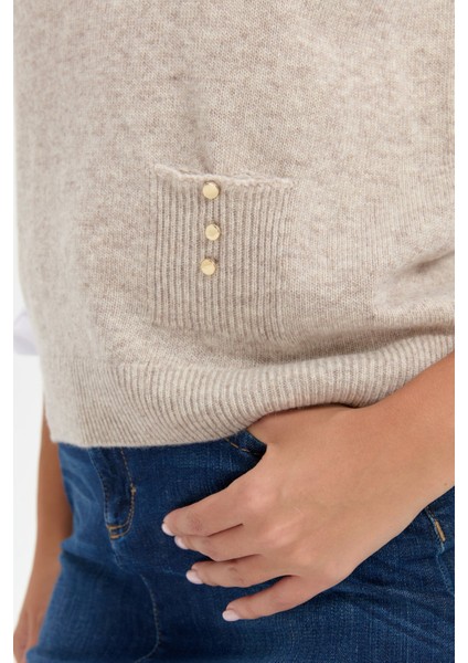 Kadın Sıfır Yaka Dikişsiz Cepli Yün Süveter V.bej fırsatları