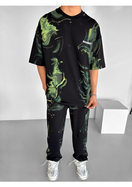 Erkek Oversize Desen Baskılı Premium T-Shirt Siyah modelleri