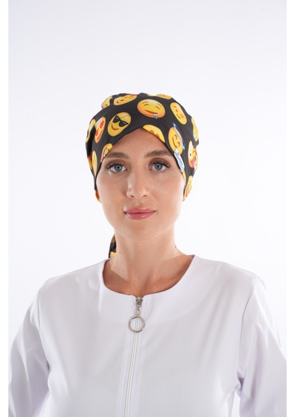 Siyah Emoji Desenli Tesettür Doktor Hemşire Hastane Aşçı Cerrahi Bone fiyatları