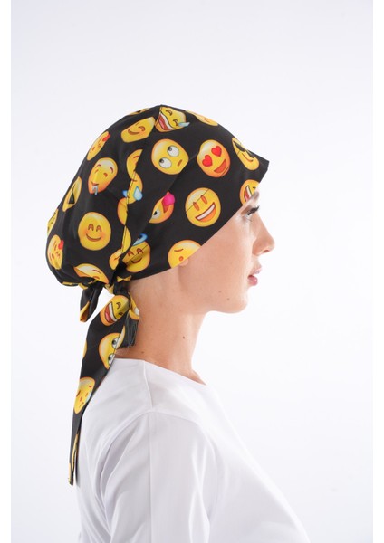 Siyah Emoji Desenli Tesettür Doktor Hemşire Hastane Aşçı Cerrahi Bone fırsatları