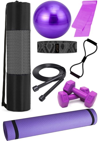 Tekno Trust Mor 9 Parça Pilates Seti Taşıma Çantası ve Tüm Pilates Malzemeleri Ekonomik Set Yeni Sezon