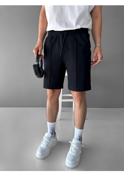 Erkek Oversize Beli Lastikli Şort Siyah