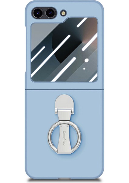 Anti-düşen Telefon Kılıfı için Samsung Galaxy Z Flip6 5G Kılıf Yüzük Kickstand PC Telefon Kapağı Temperli Cam Arka Ekran Filmi-Bebek Mavisi (Yurt Dışından)