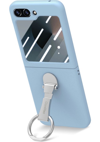 Anti-düşen Telefon Kılıfı için Samsung Galaxy Z Flip6 5G Kılıf Yüzük Kickstand PC Telefon Kapağı Temperli Cam Arka Ekran Filmi-Bebek Mavisi (Yurt Dışından) fiyatları