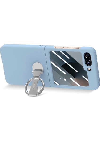 Anti-düşen Telefon Kılıfı için Samsung Galaxy Z Flip6 5G Kılıf Yüzük Kickstand PC Telefon Kapağı Temperli Cam Arka Ekran Filmi-Bebek Mavisi (Yurt Dışından) modelleri