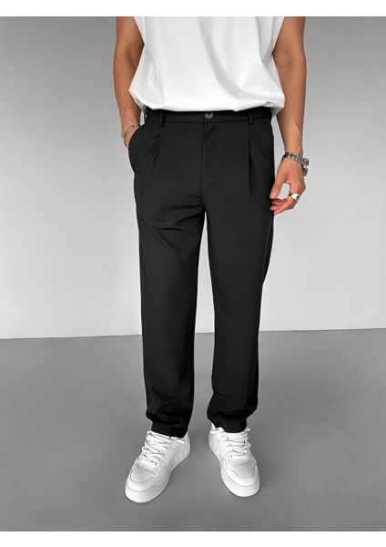Erkek Baggy Fit Beli Lastikli Rahat Pantolon Siyah indirimleri