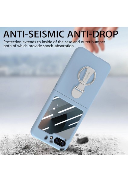 Anti-düşen Telefon Kılıfı için Samsung Galaxy Z Flip6 5G Kılıf Yüzük Kickstand PC Telefon Kapağı Temperli Cam Arka Ekran Filmi-Bebek Mavisi (Yurt Dışından) indirimleri