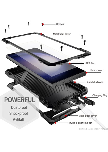 Anti-düşen Telefon Kılıfı için Samsung Galaxy S24 Ultra Kılıf Silikon + Metal Kickstand Telefon Kapağı, PET Ekran Filmi-Siyah (Yurt Dışından) fiyatları