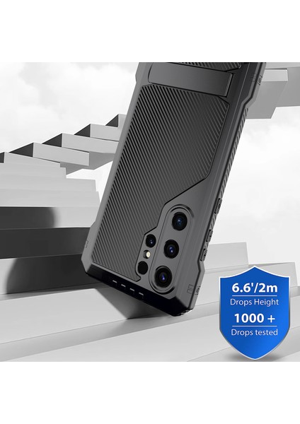 Anti-düşen Telefon Kılıfı için Samsung Galaxy S24 Ultra Kılıf Silikon + Metal Kickstand Telefon Kapağı, PET Ekran Filmi-Siyah (Yurt Dışından) fırsatları