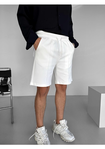 Erkek Oversize Beli Lastikli Şort Beyaz fiyatları