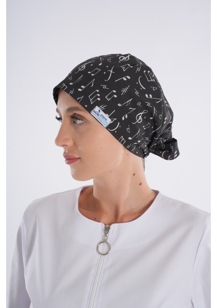 Siyah Nota Desenli Tesettür Doktor Hemşire Hastane Aşçı Cerrahi Bone